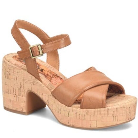 Korks by Kork-Ease Calda Sandals Cork Strappy Heel Platforms Light Tan Size 10 - Picture 1 of 7